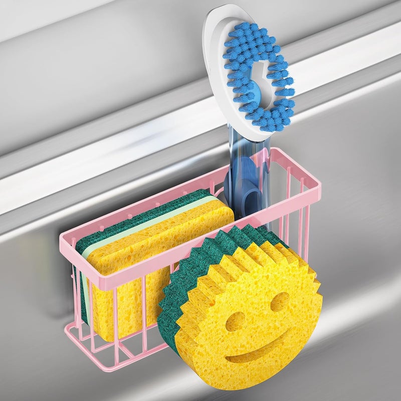 MURLONG Sponge Holder Smiley Face,Sink Caddy,Sink Organizer with 2 Suction Cups/1 Adhesive Strips,Designed for Sponge,Soap,Dish Brush,Scrubber - Pink - Image 1